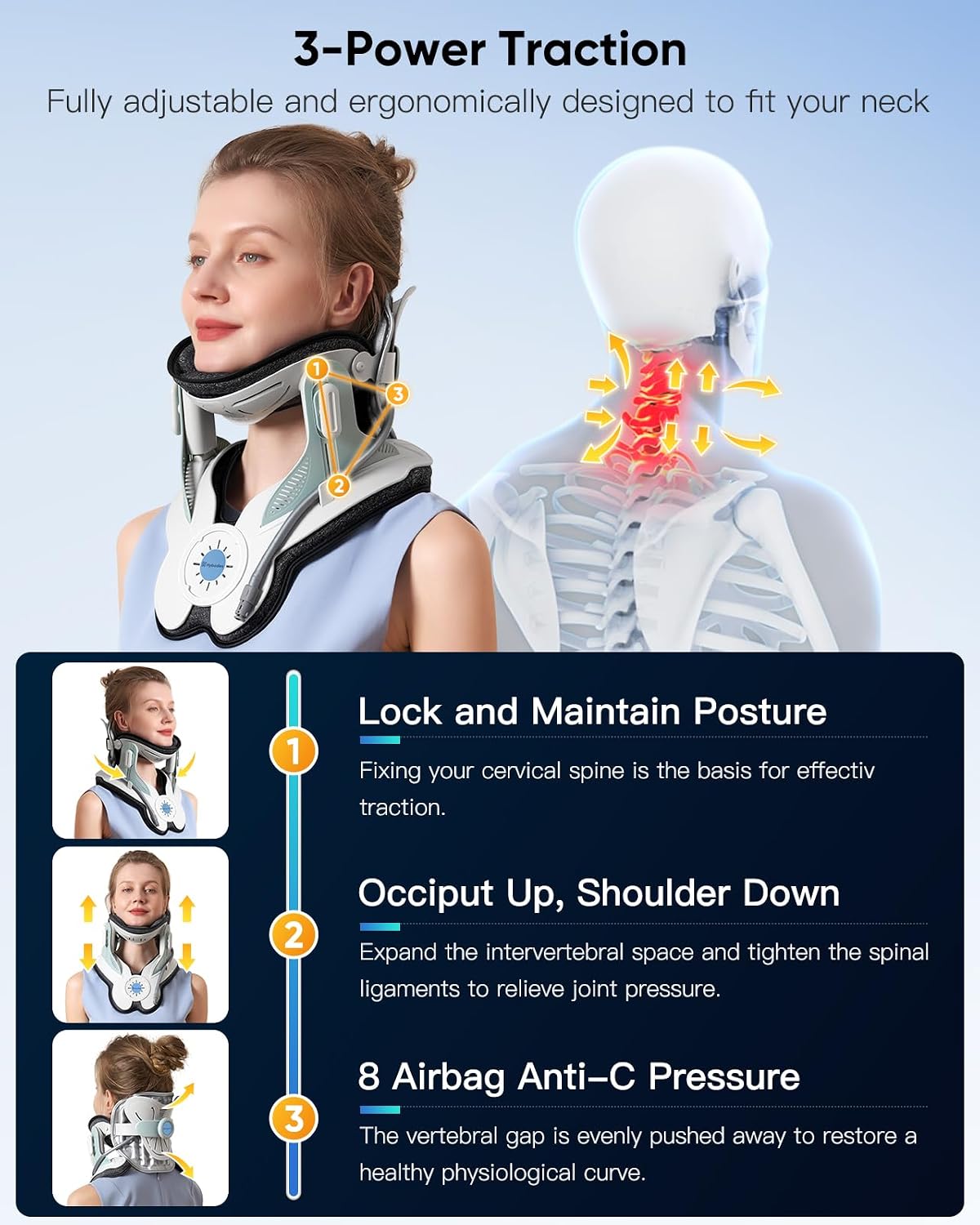 Inflatable rear air cushion cervical support